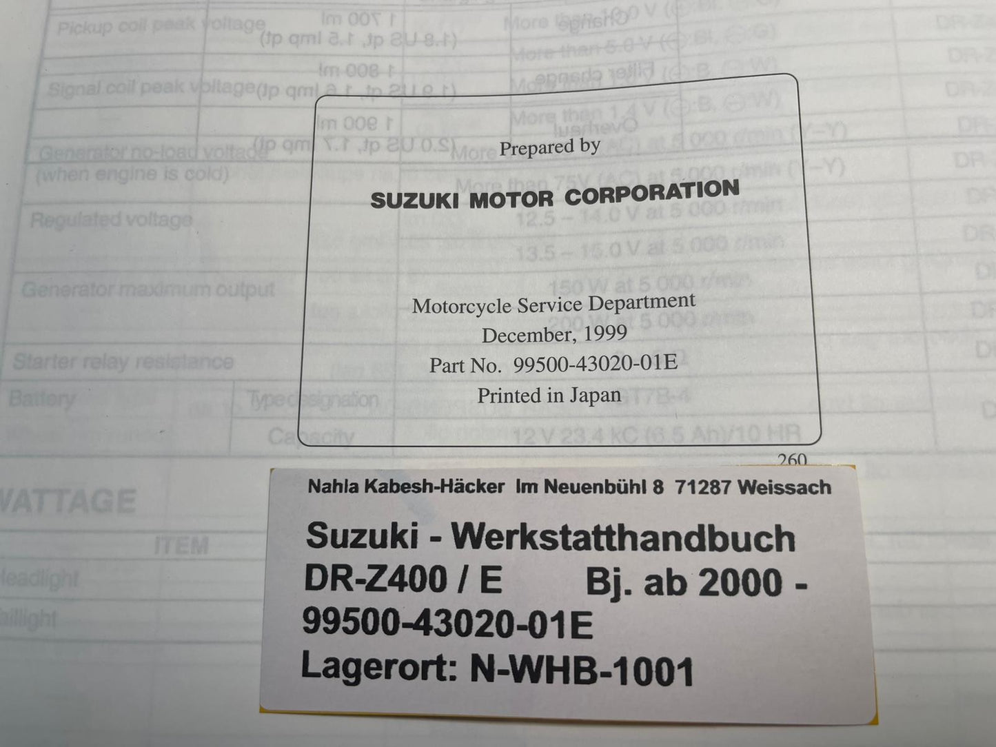 Werkstatthandbuch Suzuki DR-Z400 Bj. ab 2000 -