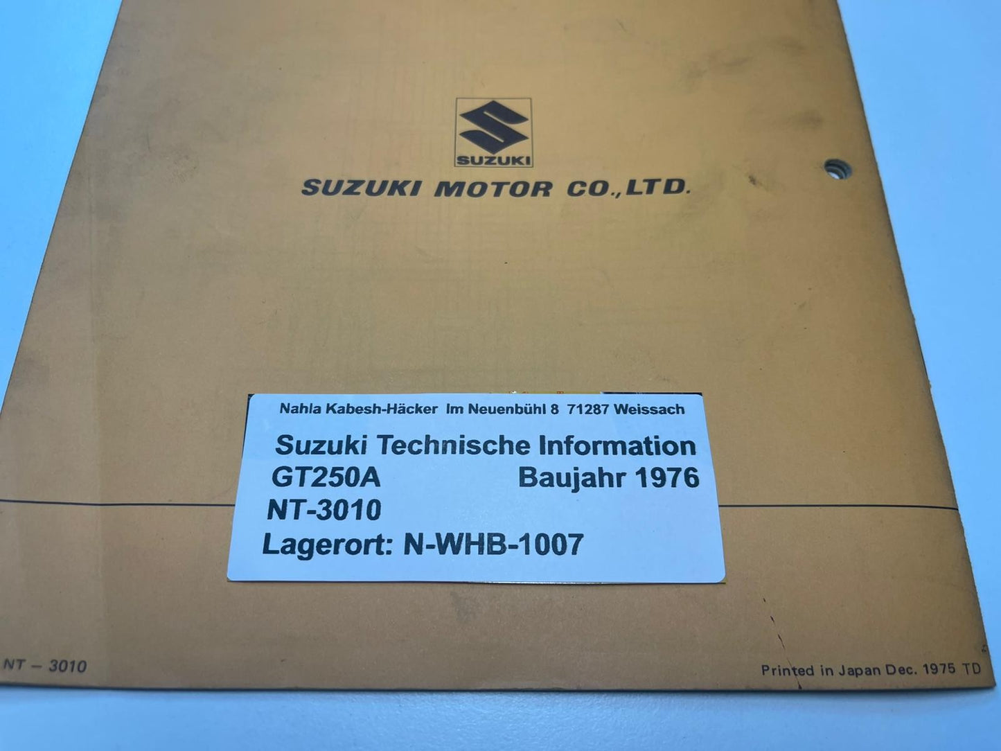 Werkstatthandbuch Bulletin Suzuki GT250 A Bj. 1976 50 Jahre sehr selten