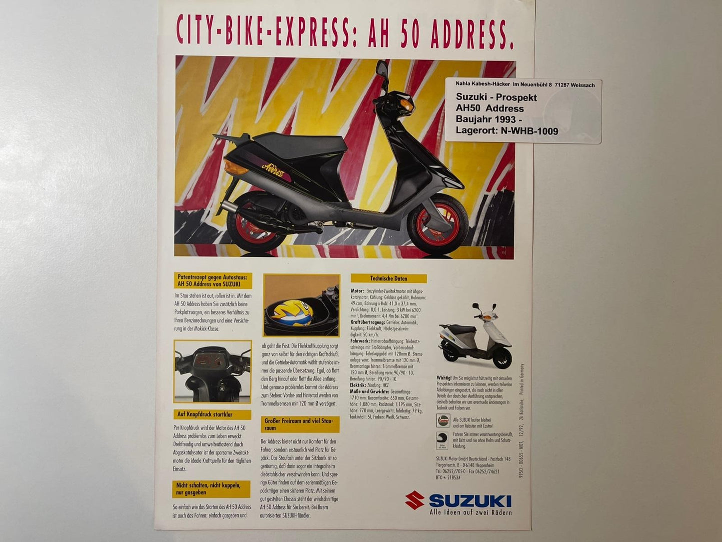 Prospekt Suzuki AH50 AH 50 Address Bj. 1992 - 1995