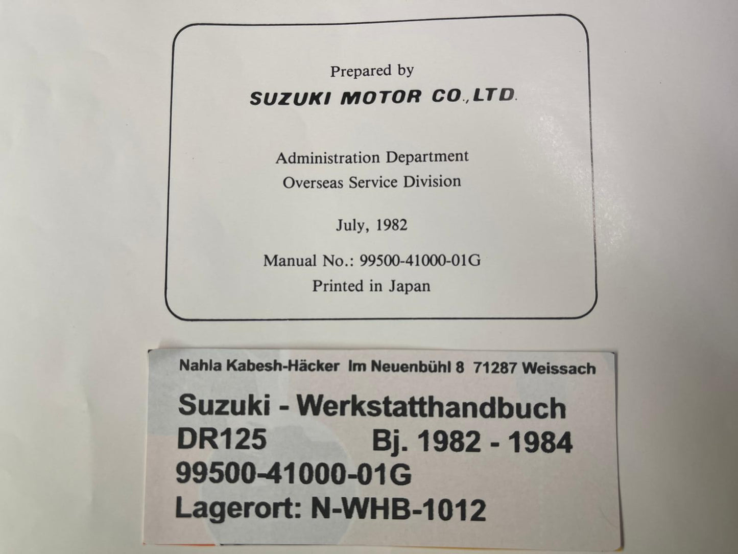 Werkstatthandbuch Suzuki DR125 DR 125 Bj. 1982 - 1984