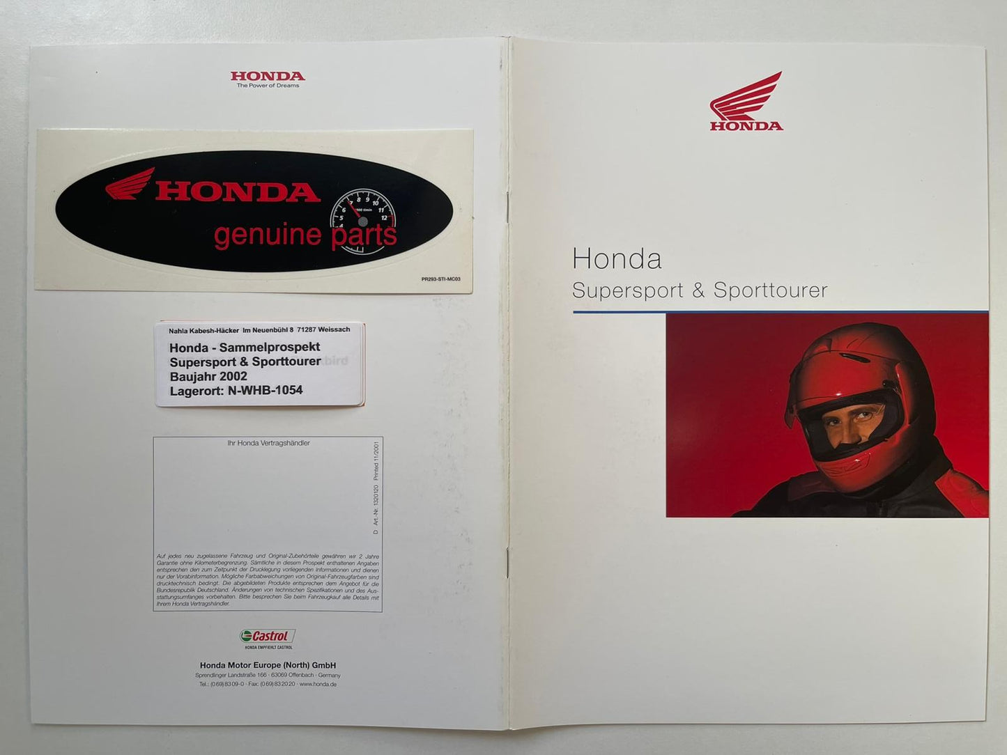 Sammel Prospekt Honda CBR900RR Fire Blade Bj. 2002 + Aufkleber