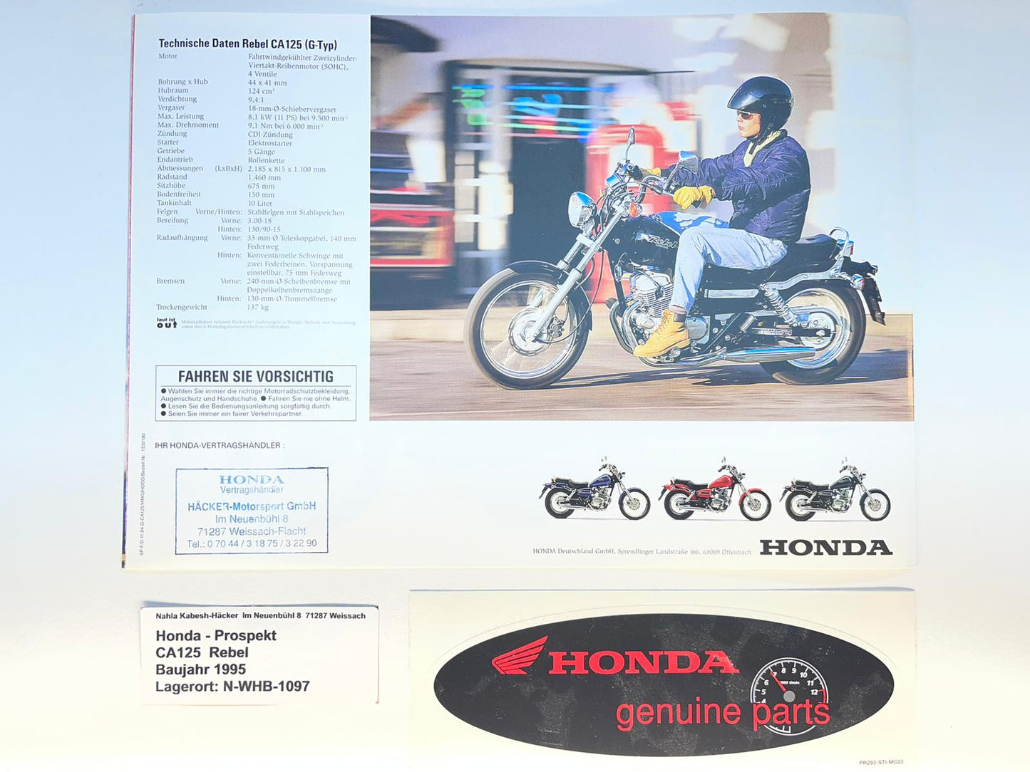 Prospekt Honda CA125 Rebel Bj. 1995 + Aufkleber