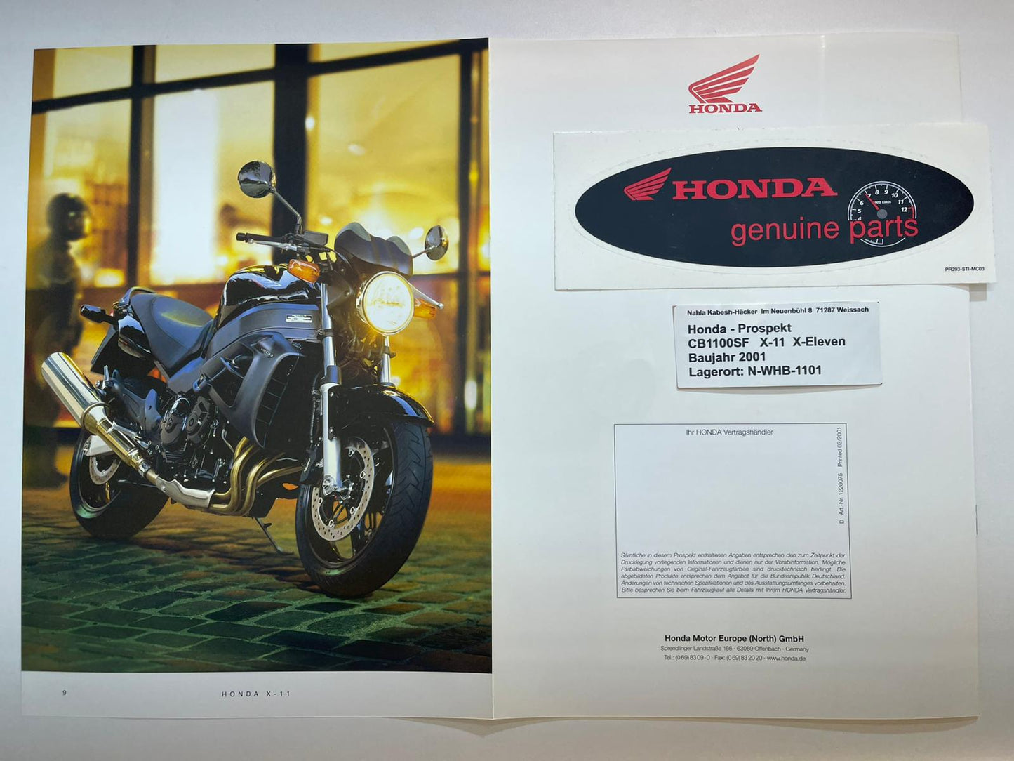 Prospekt Honda CB1100SF X-11 X-Eleven Bj. 2001 + Aufkleber