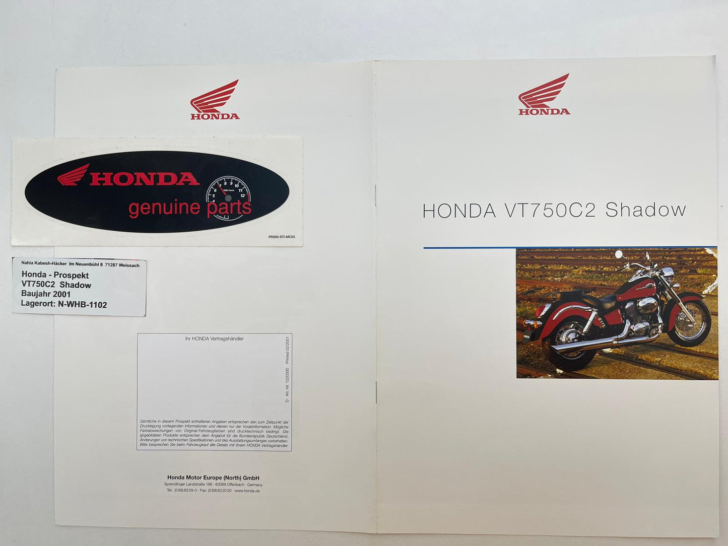 Prospekt Honda VT750C2 Shadow Baujahr 2001 + Aufkleber neu