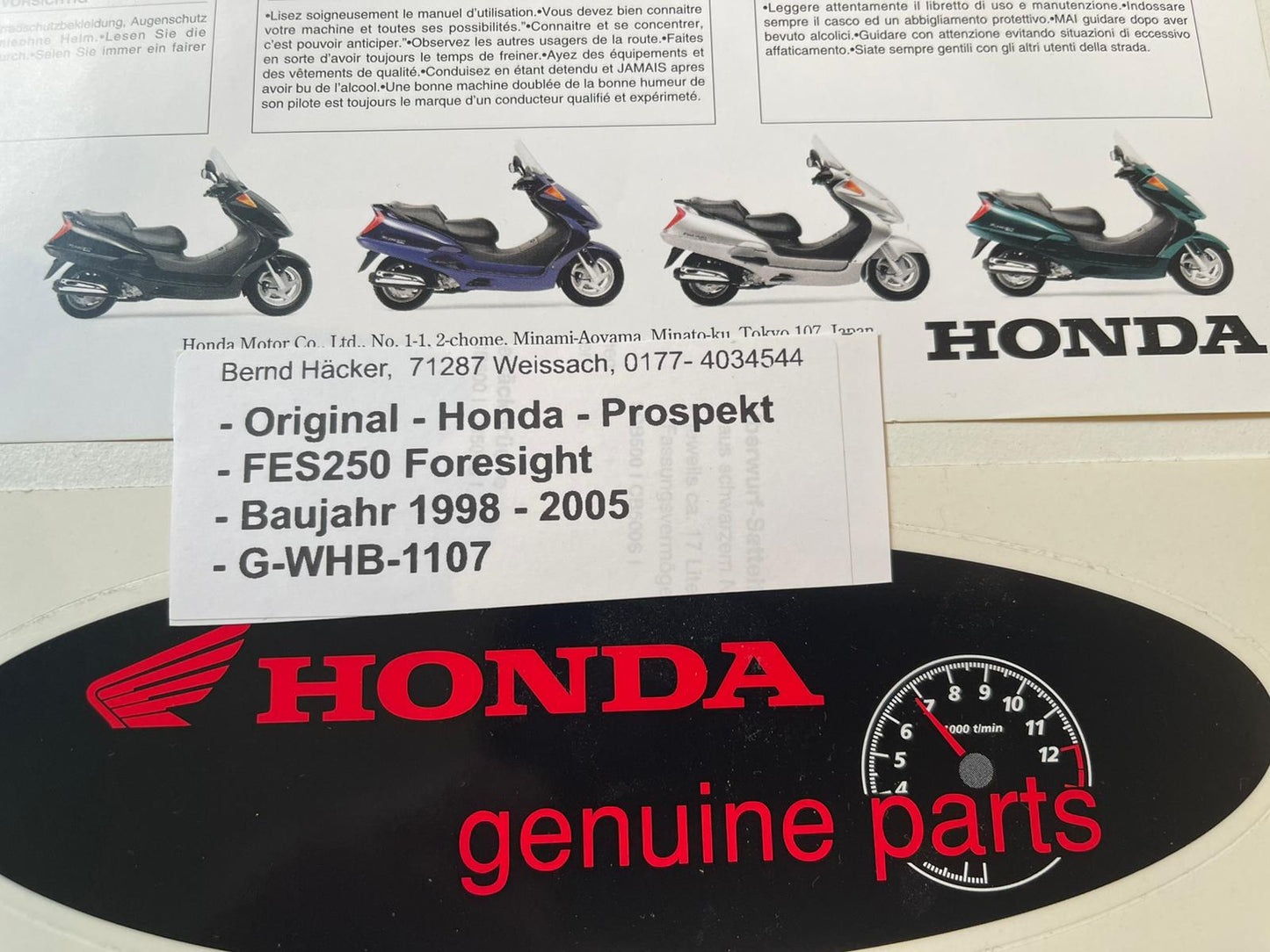 Prospekt Honda FES250 Foresight Bj. 1998 - 2005 + Aufkleber