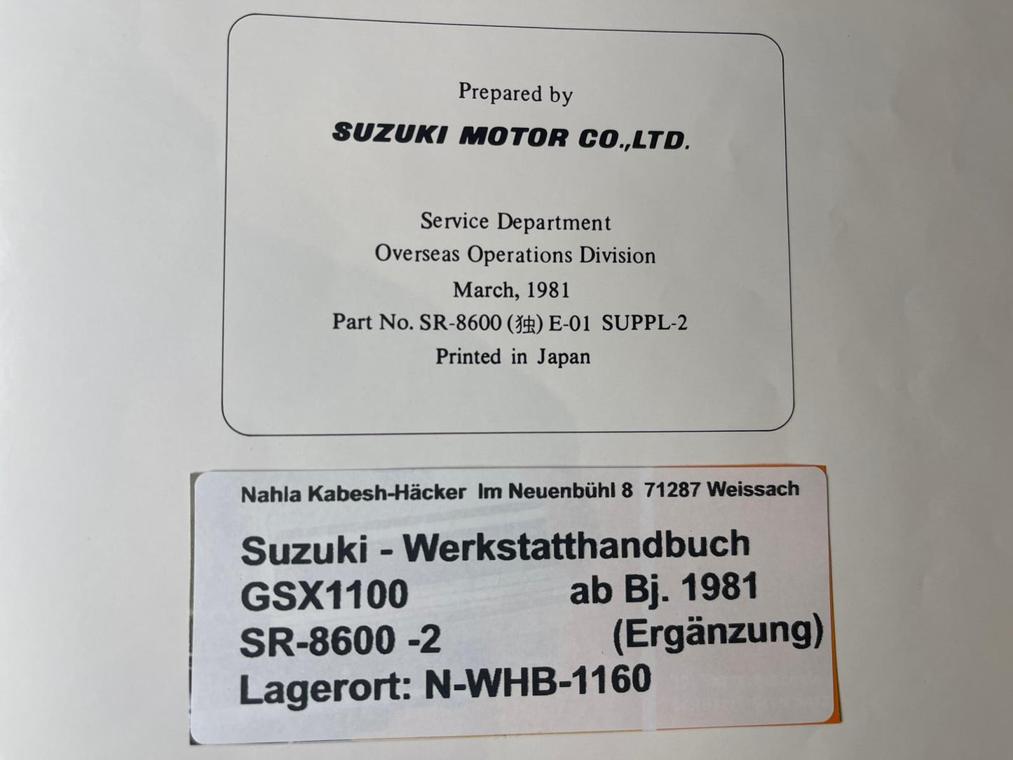 Werkstatthandbuch Ergänzung Suzuki GSX1100E GSX 1100 E Bj. ab 1981 -