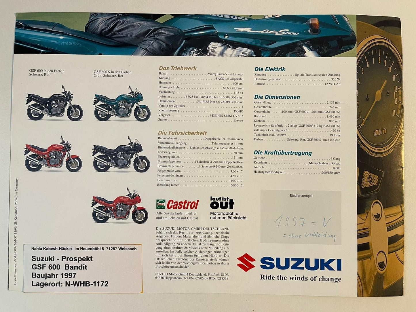 Prospekt Suzuki GSF600F GSF 600 F Bandit Bj. 1997