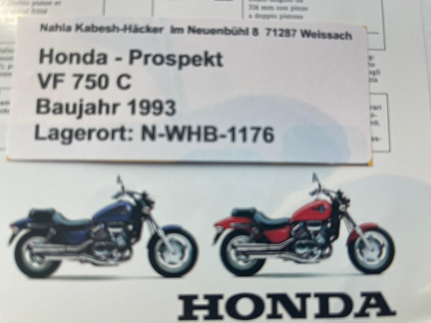 Prospekt Honda VF750C Magna Bj. 1993 + Aufkleber