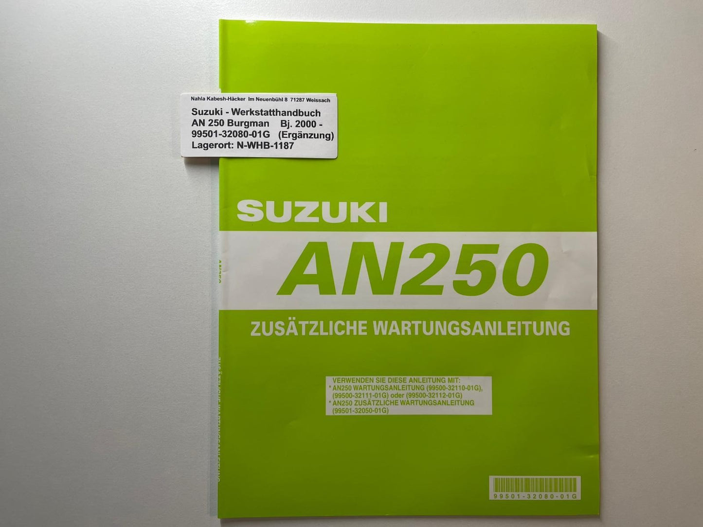 Werkstatthandbuch Ergänzung Suzuki AN250 AN 250 Bj. 2000