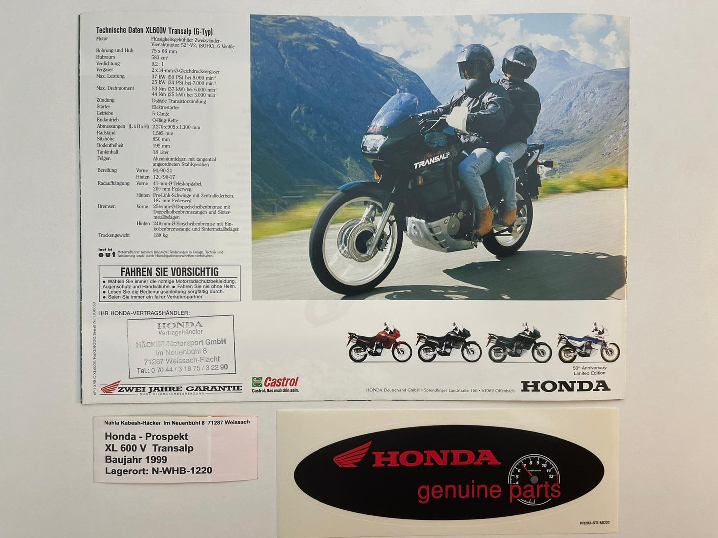 Prospekt Honda XL600V Transalp Bj. 1999 + Aufkleber