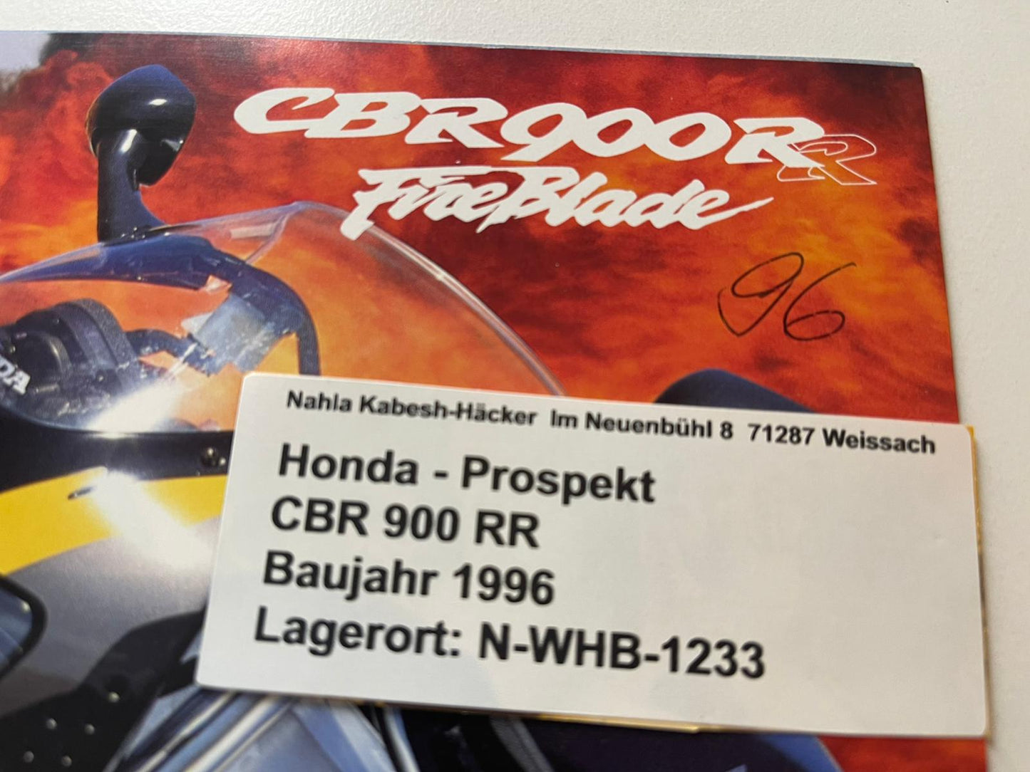 Prospekt Honda CBR900RR CBR 900 RR_Fire Blade Bj. 1996 + Aufkleber