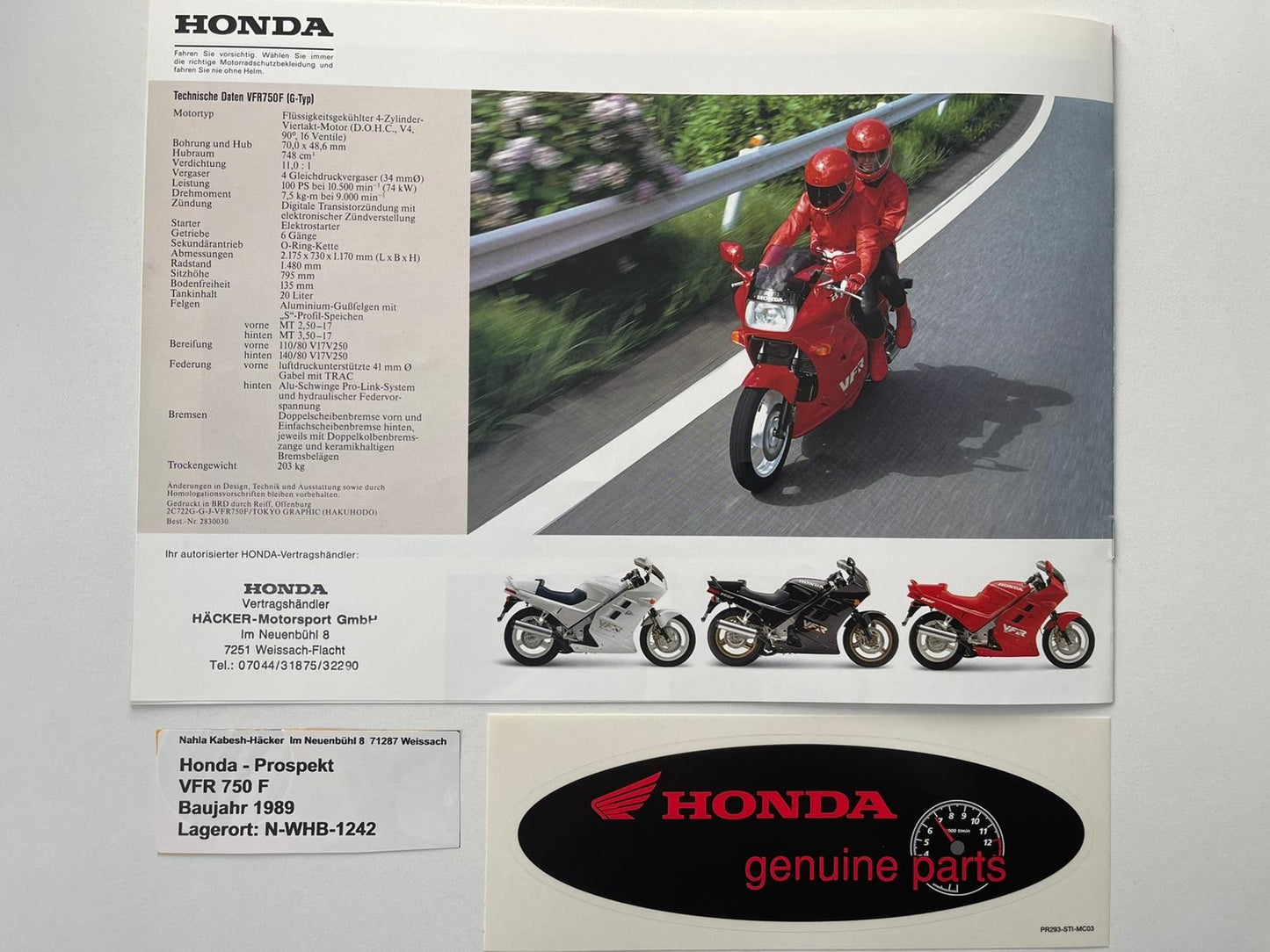 Prospekt Honda VFR750F VFR 750 F Bj. 1989 + Aufkleber