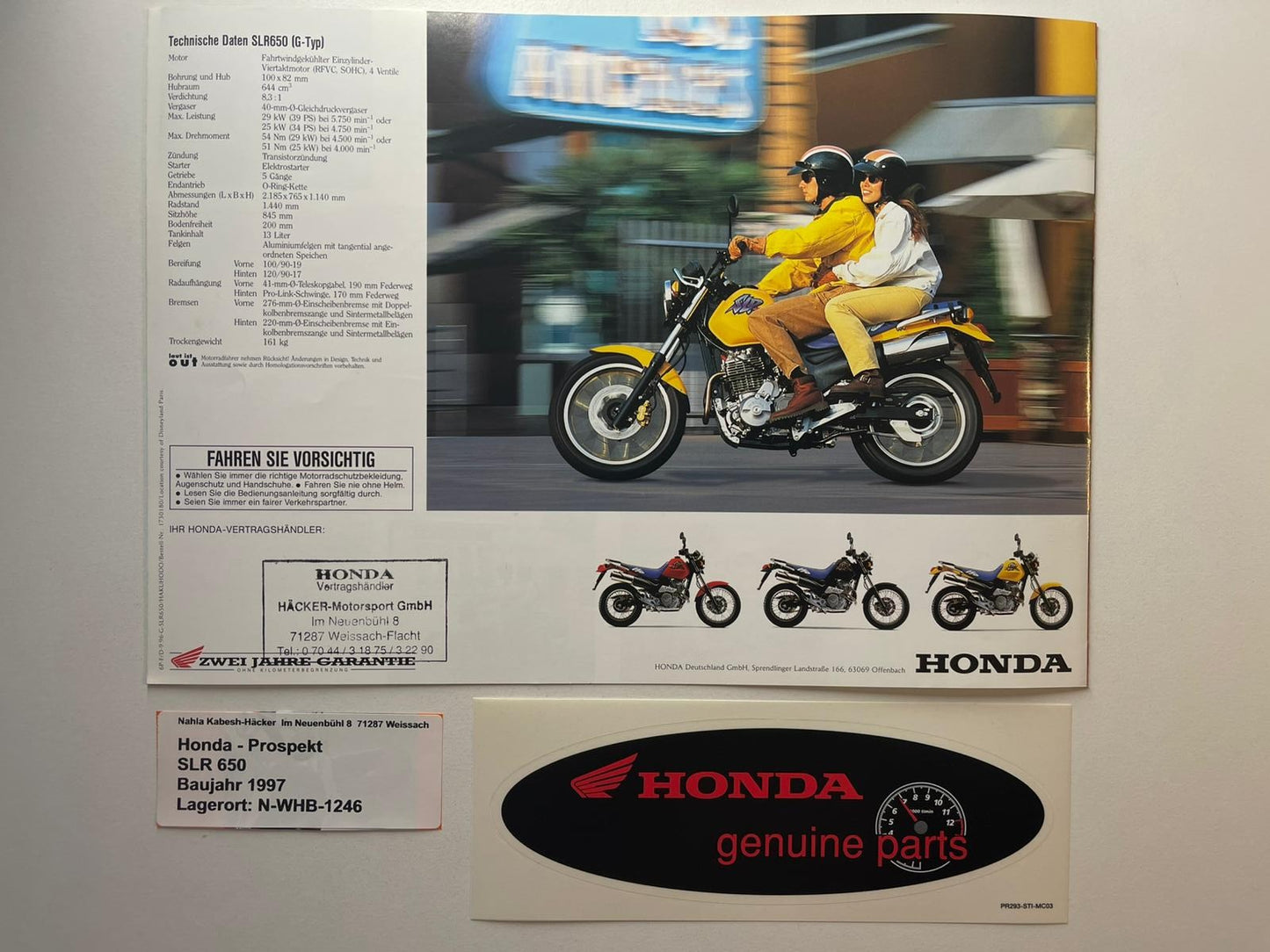 Prospekt Honda SLR650 SLR 650 Baujahr 1997 + Aufkleber