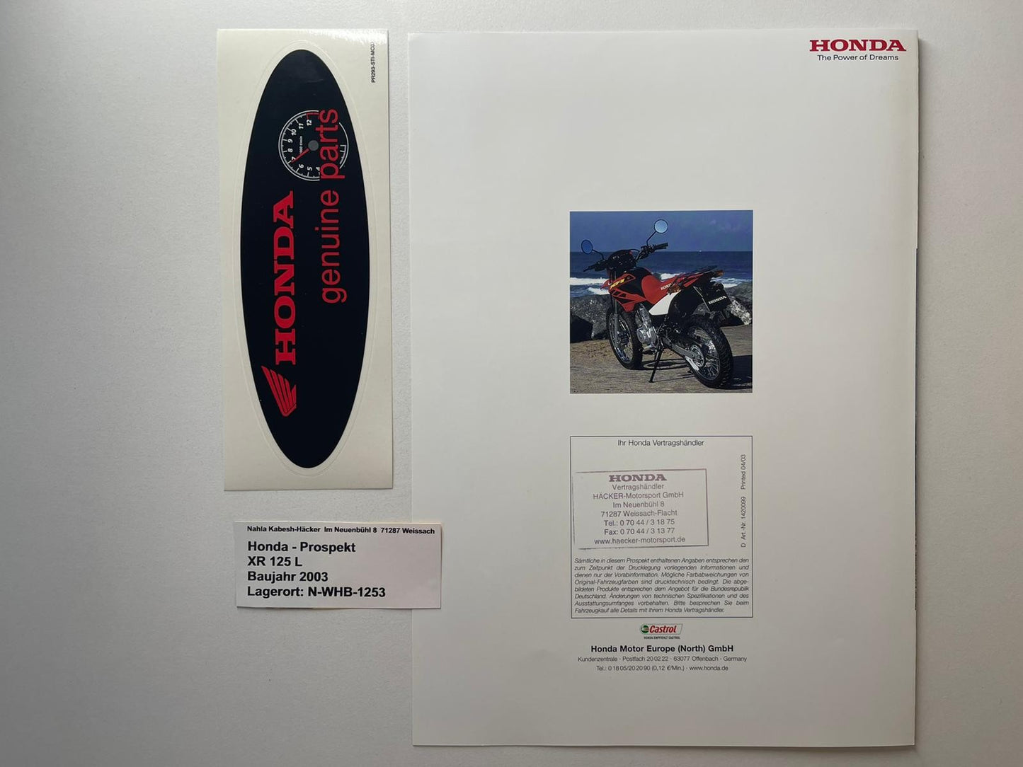 Prospekt Honda XR125L XR 125 L Baujahr 2003 + Aufkleber