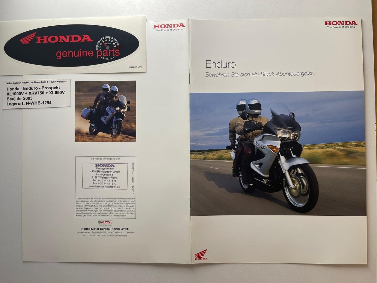 Sammel Prospekt Honda XRV750 Africa Twin Bj. 2003 + Aufkleber