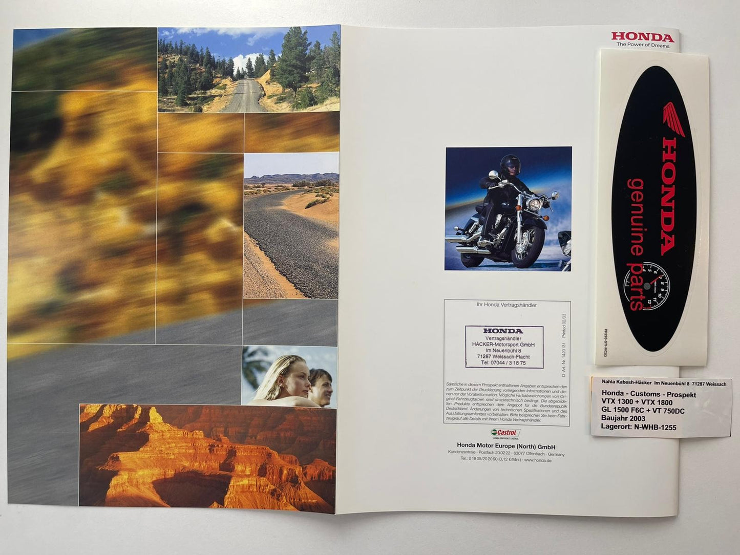 Prospekt Honda GL1500C Valkyrie F6C Gl 1500 C Baujahr 2003 + Aufkleber
