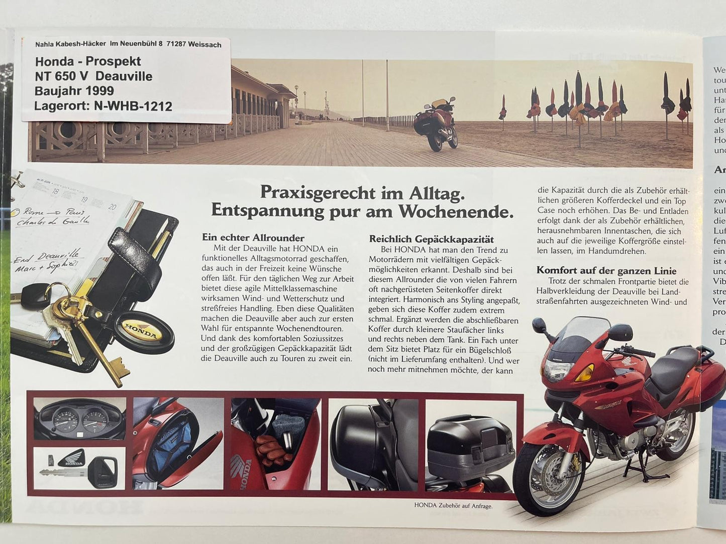 Prospekt Honda NT650V Deuville Bj. 1999 + Aufkleber