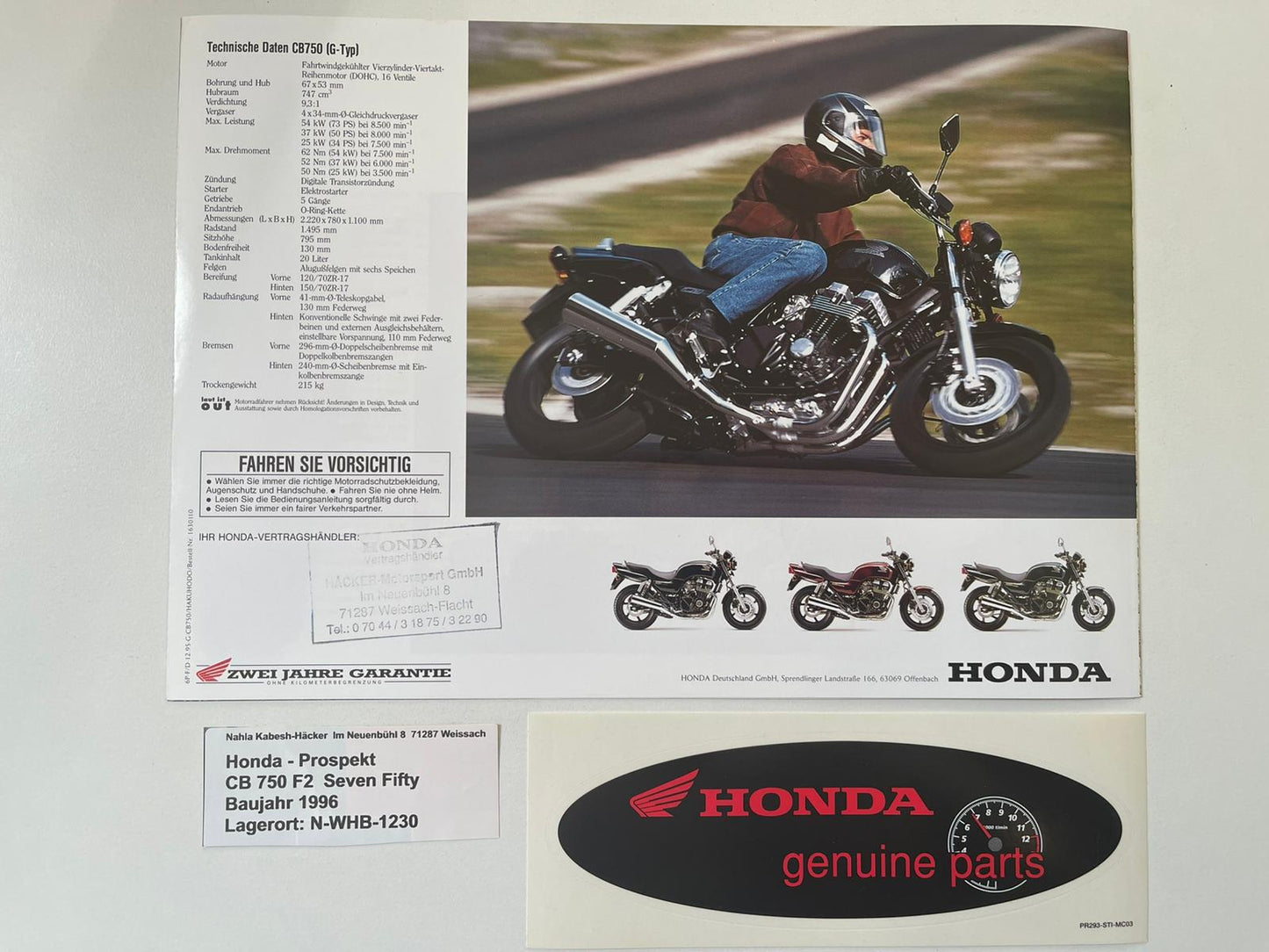 Prospekt Honda CB750F2 Seven Fifty Bj. 1996 + Aufkleber