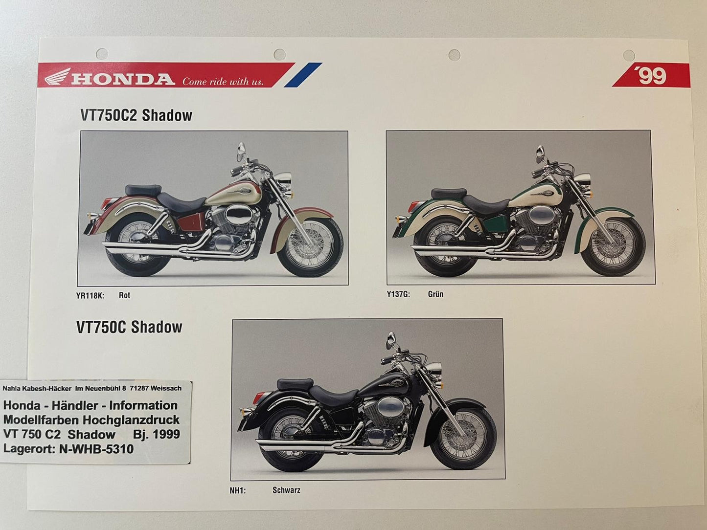 VT750C2 VT 750 C2 Shadow Bj. 1999 - Honda Original Farbchart Prospekt