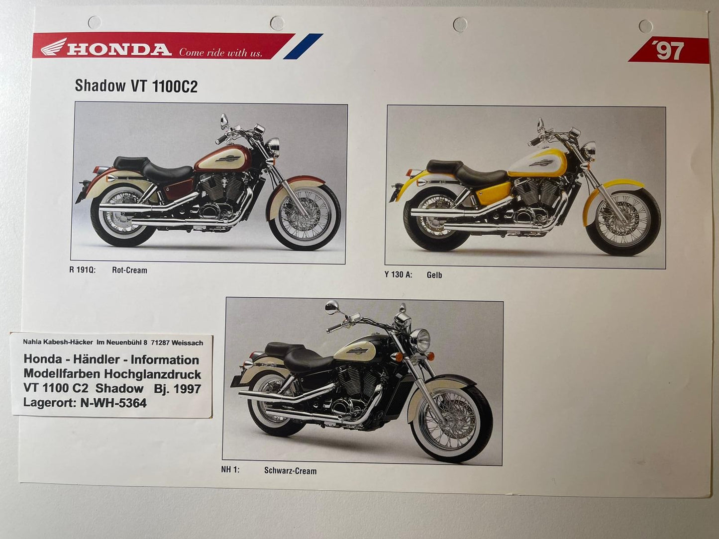 VT1100C2 VT 1100 C2 Shadow Bj. 1997 - Honda Original Farbchart Prospekt