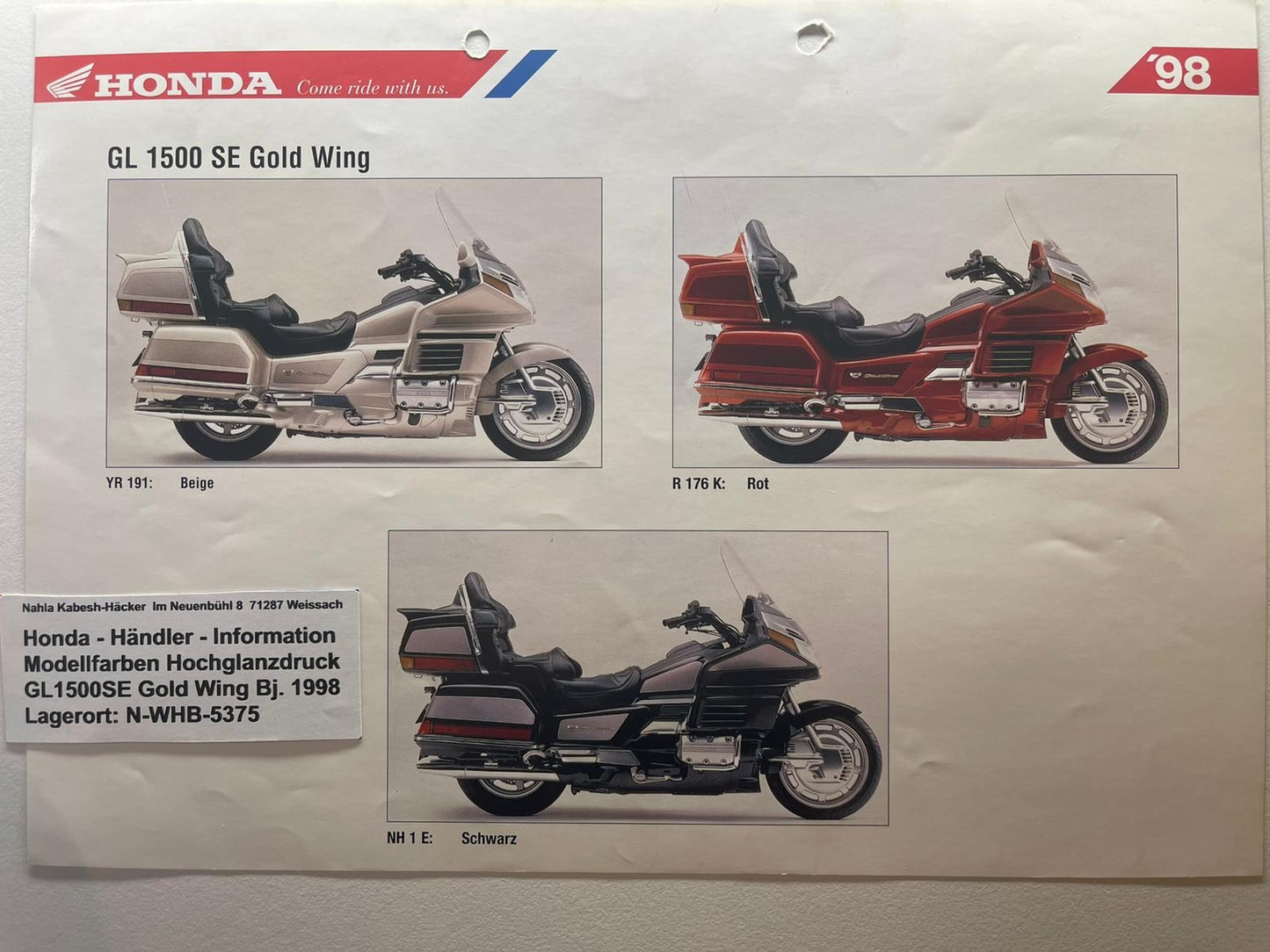 GL1500SE GL 1500 SE Gold Wing Bj. 1998 - Honda Original Farbchart Prospekt