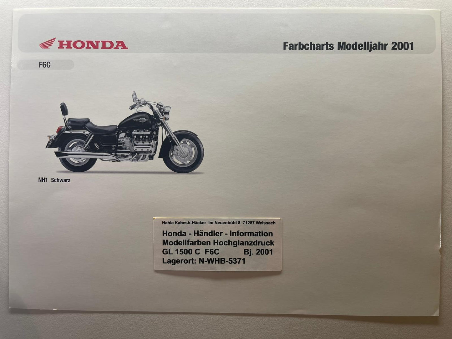 GL1500C GL 1500 C F6C Bj. 2001 - Honda Original Farbchart Prospekt