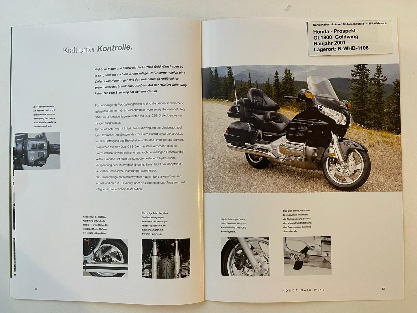 Prospekt Honda GL1800 GL 1800 Goldwing Bj. 2001 + Aufkleber