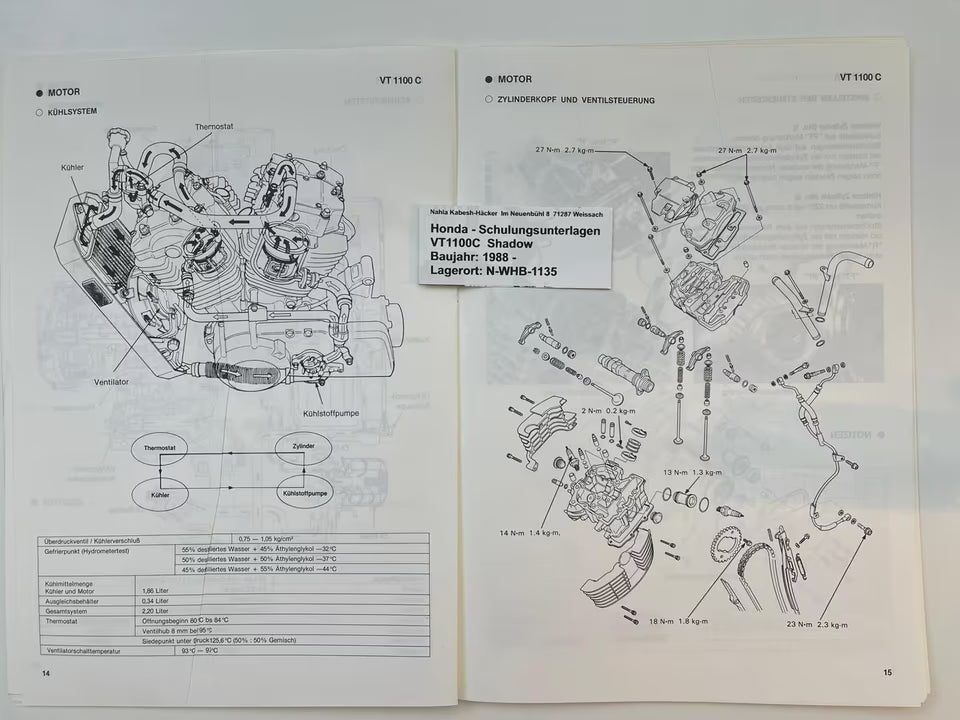 Honda Schulungs - Unterlagen VT1100C VT 1100 C Shadow ab Baujahr 1988 für Sammler