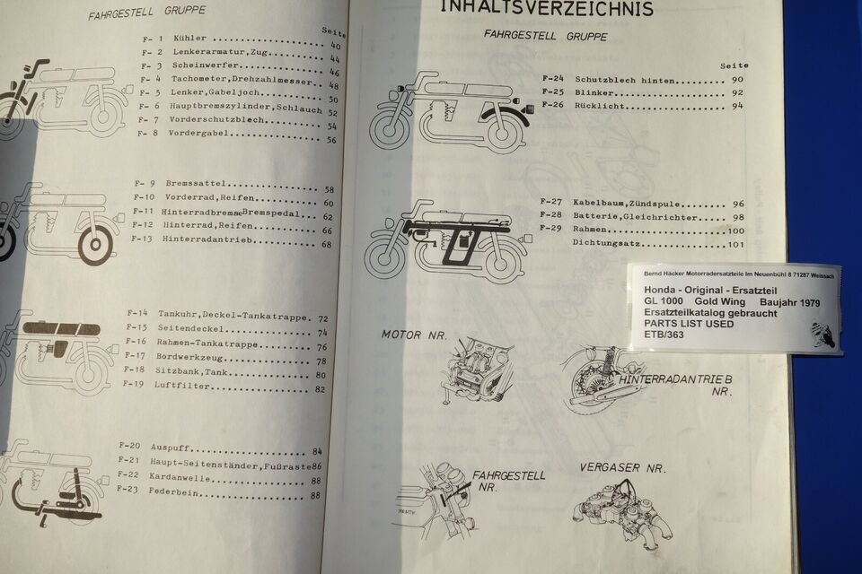 Ersatzteilkatalog Teileliste PARTSLIST GL 1000 Gold Wing Bj. 1979