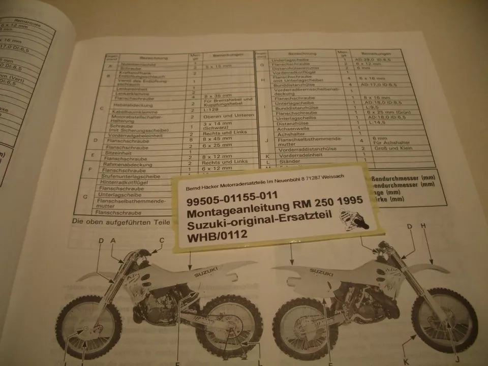 Montageanleitung _ SET-UP MANUAL _ original _ SUZUKI_ RM 250_ Baujahr 1995