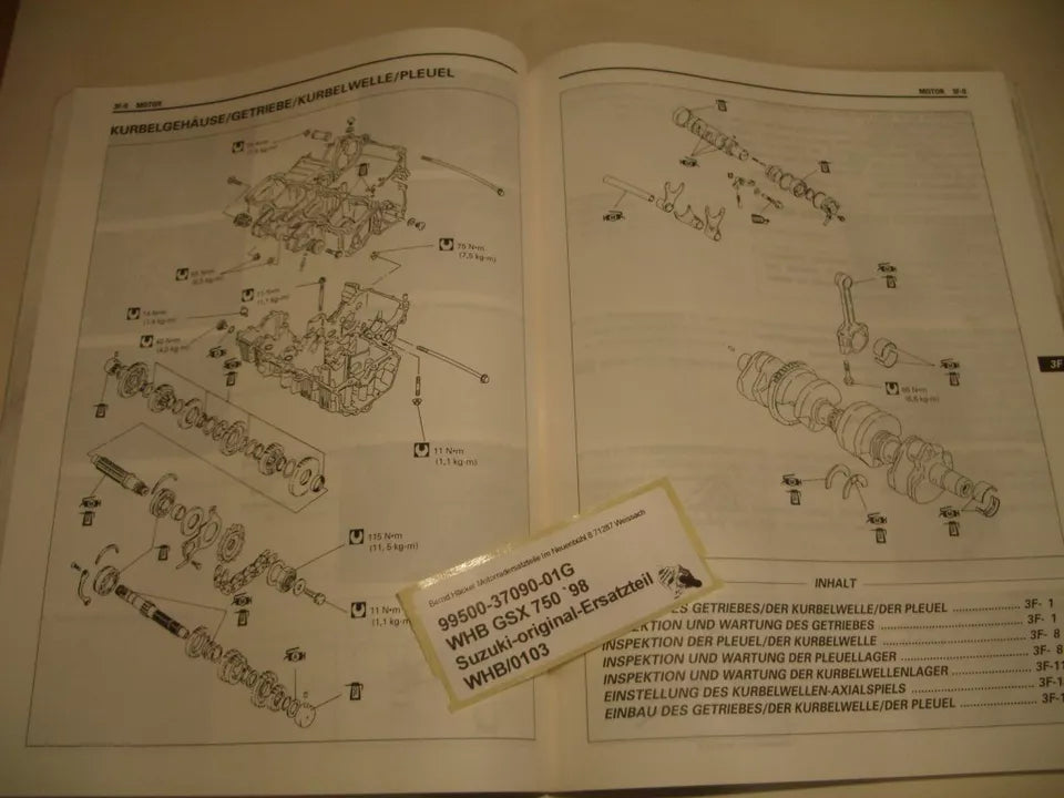 WERKSTATTHANDBUCH _ DEUTSCH _ original _ SUZUKI_ GSX 750 _ Baujahr 1998