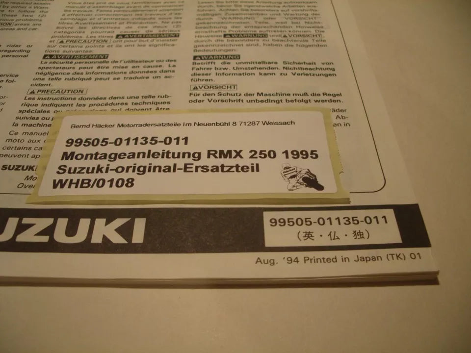 Montageanleitung _ SET-UP MANUAL _ original _ SUZUKI_ RMX 250_ Baujahr 1995