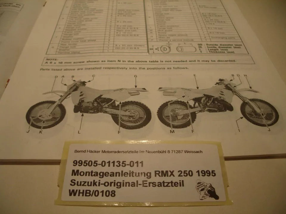 Montageanleitung _ SET-UP MANUAL _ original _ SUZUKI_ RMX 250_ Baujahr 1995