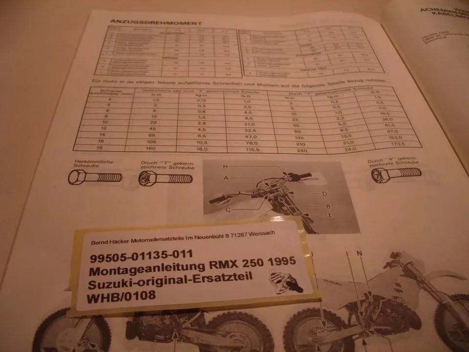 Montageanleitung _ SET-UP MANUAL _ original _ SUZUKI_ RMX 250_ Baujahr 1995