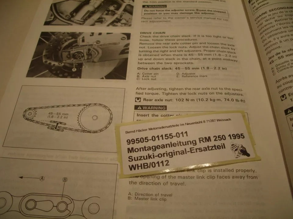 Montageanleitung _ SET-UP MANUAL _ original _ SUZUKI_ RM 250_ Baujahr 1995