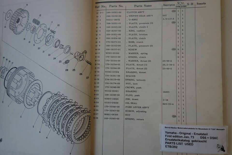 Ersatzteilkatalog _ Teileliste _ PARTSLIST _ Yamaha _ 250 YDS5 _ Baujahr 1968