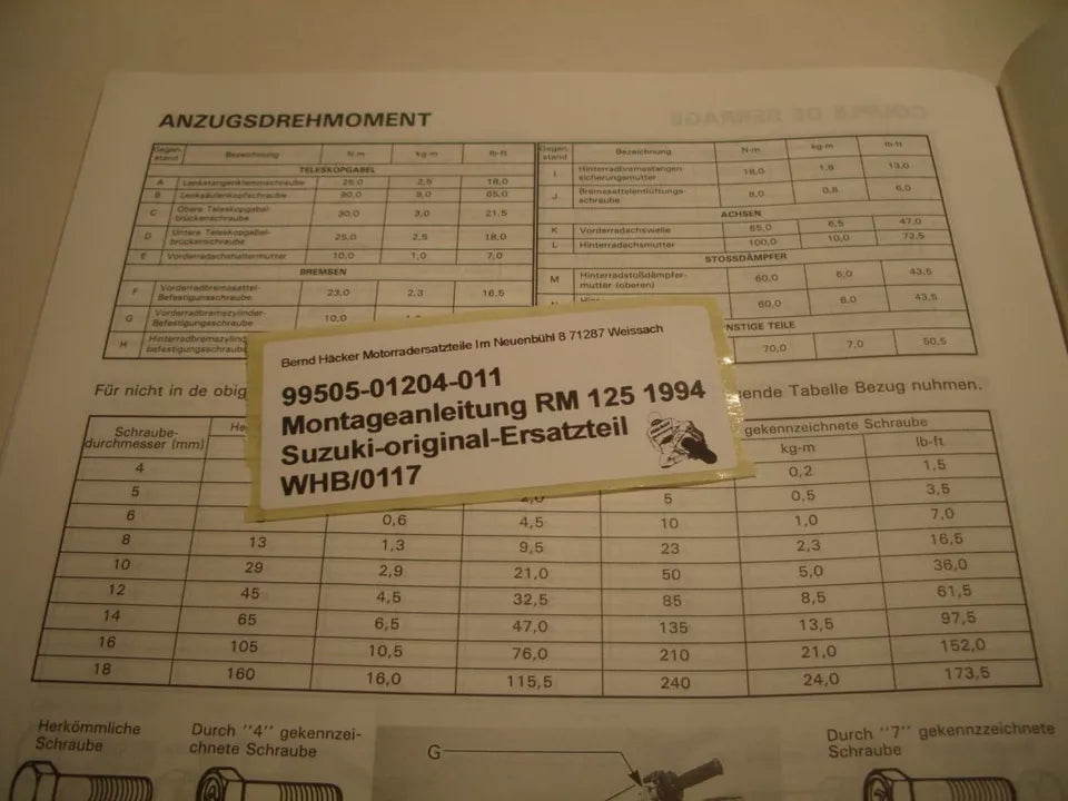 Montageanleitung _ SET-UP MANUAL _ original _ SUZUKI_ RM 125_ Baujahr 1994