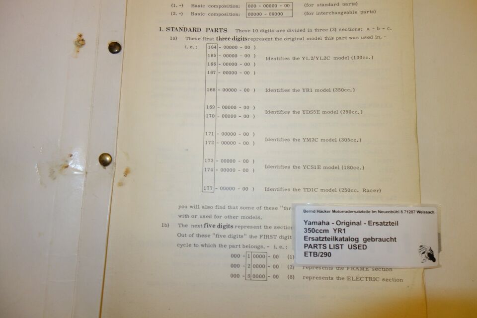 Ersatzteilkatalog _ Teileliste _ PARTSLIST _ Yamaha _ 350ccm YR1 _ 1967