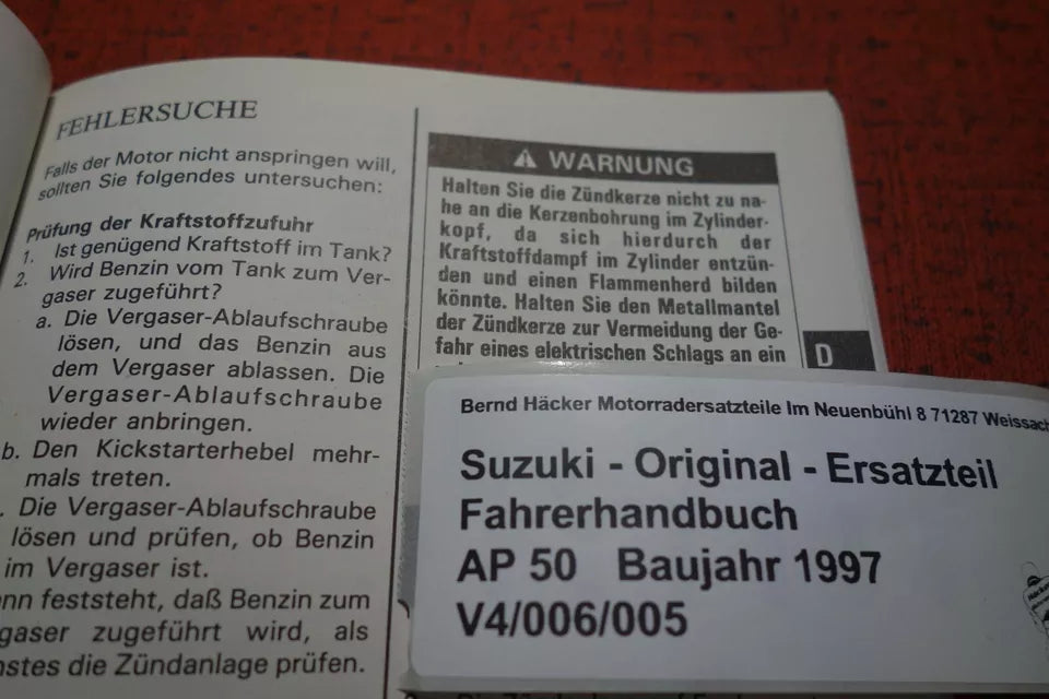 Driver's Manual _ Owners Manual _ Manuel du Proprietaire _ AP 50 _ Year of manufacture 1997