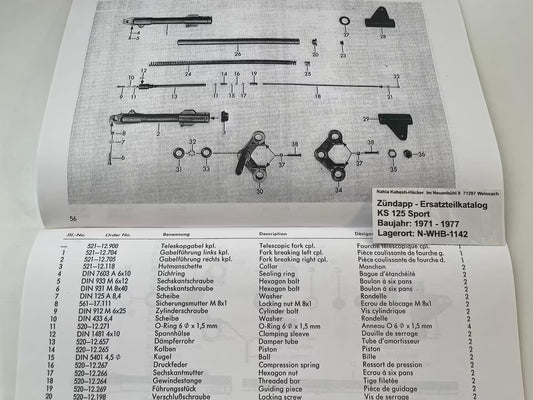 Ersatzteilkatalog Zündapp KS125 KS 125 Sport Typen 521 Bj. 1971 - 1977 Ersatzteilliste