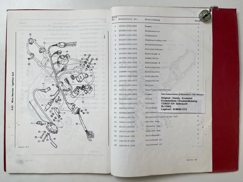 Ersatzteilkatalog XL125K XL 125 K K2 Baujahr 1976 Honda Ersatzteilliste