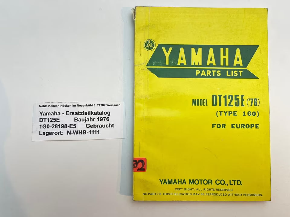 Ersatzteilkatalog DT125E DT 125 E Baujahr 1976 Yamaha Ersatzteilliste