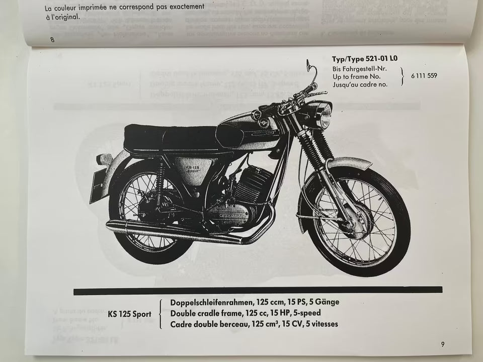 Ersatzteilkatalog Zündapp KS125 KS 125 Sport Typen 521 Bj. 1971 - 1977 Ersatzteilliste
