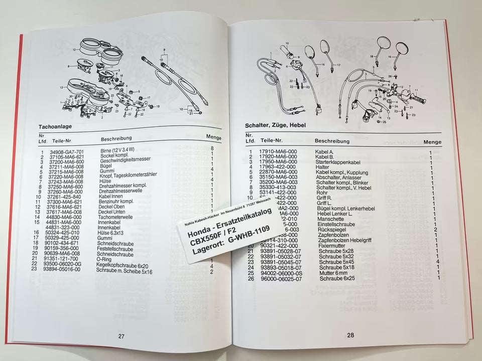 Ersatzteilkatalog CBX550F CBX 550 F / F2 Bj. 1982 - 1984 Honda Ersatzteilliste