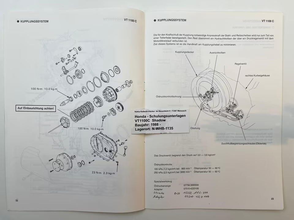 Honda Schulungs - Unterlagen VT1100C VT 1100 C Shadow ab Baujahr 1988 für Sammler