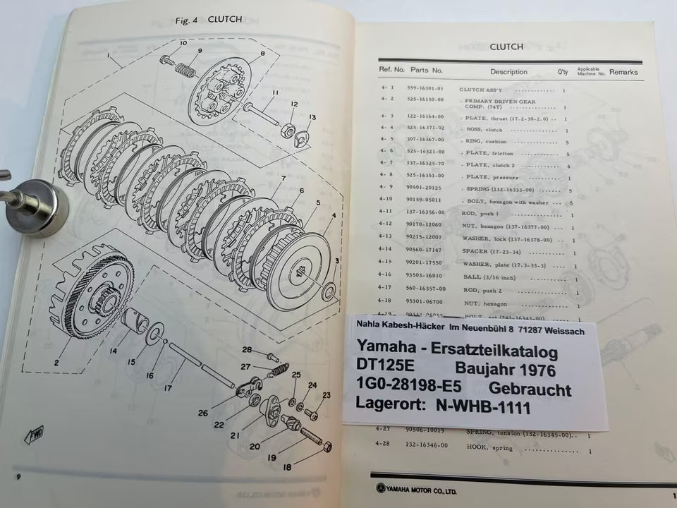 Ersatzteilkatalog DT125E DT 125 E Baujahr 1976 Yamaha Ersatzteilliste