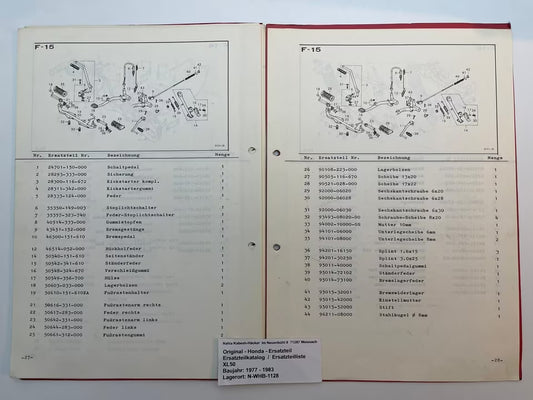 Ersatzteilkatalog XL50 XL 50 Baujahr 1977 - 1983 Honda Ersatzteilliste