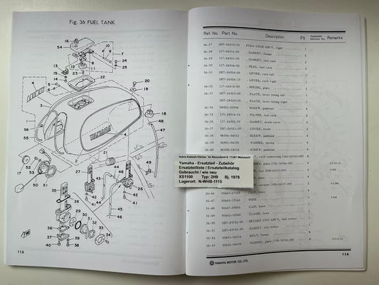 Ersatzteilkatalog  XS1100 XS 1100 2H9 Baujahr 1978 Yamaha Ersatzteilliste