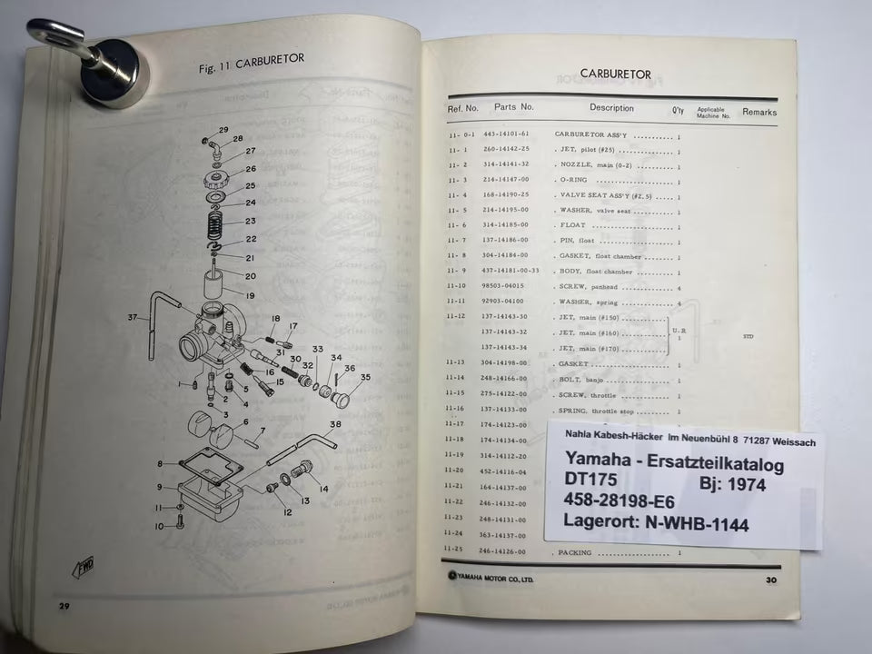 Ersatzteilkatalog DT175 DT 175 Typ CT1 Baujahr 1974 Yamaha Ersatzteilliste