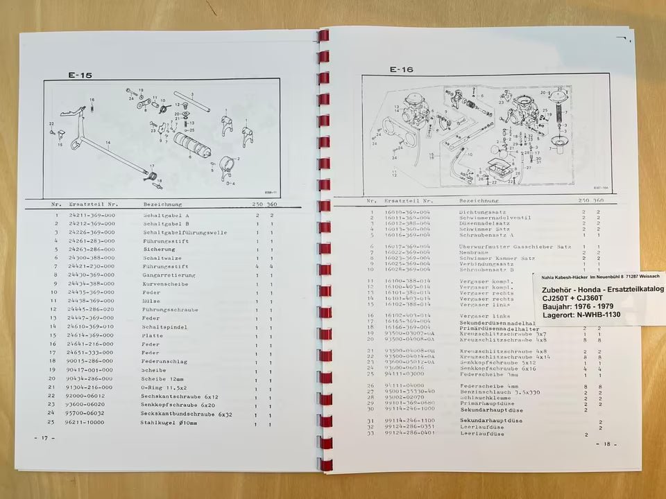 Ersatzteilkatalog CJ250T CJ 250 T CJ360T CJ 360 T Bj. 1976 - 1979 Honda Ersatzteilliste
